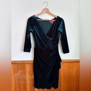 Betsey Johnson Velvet Wrap Dress in dark green